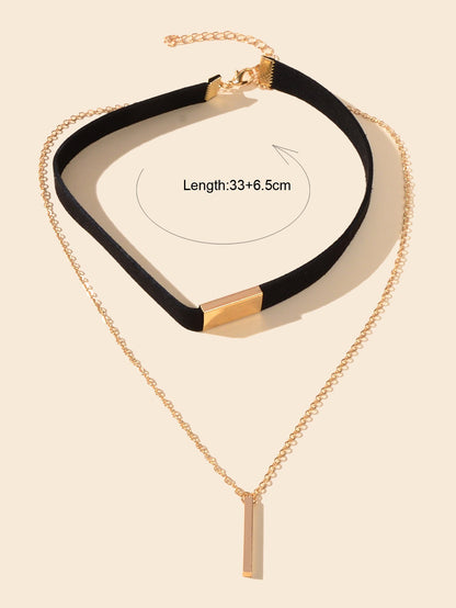 Punk Black Choker Double layer Gold Chain Geometric Charm Necklace Tattoo Choker-1