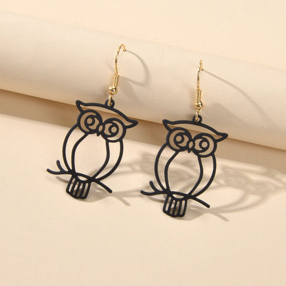 Punk Designer Jewellery Gothic Black Hollow out Owl Dangle Minimalist Earrings-1