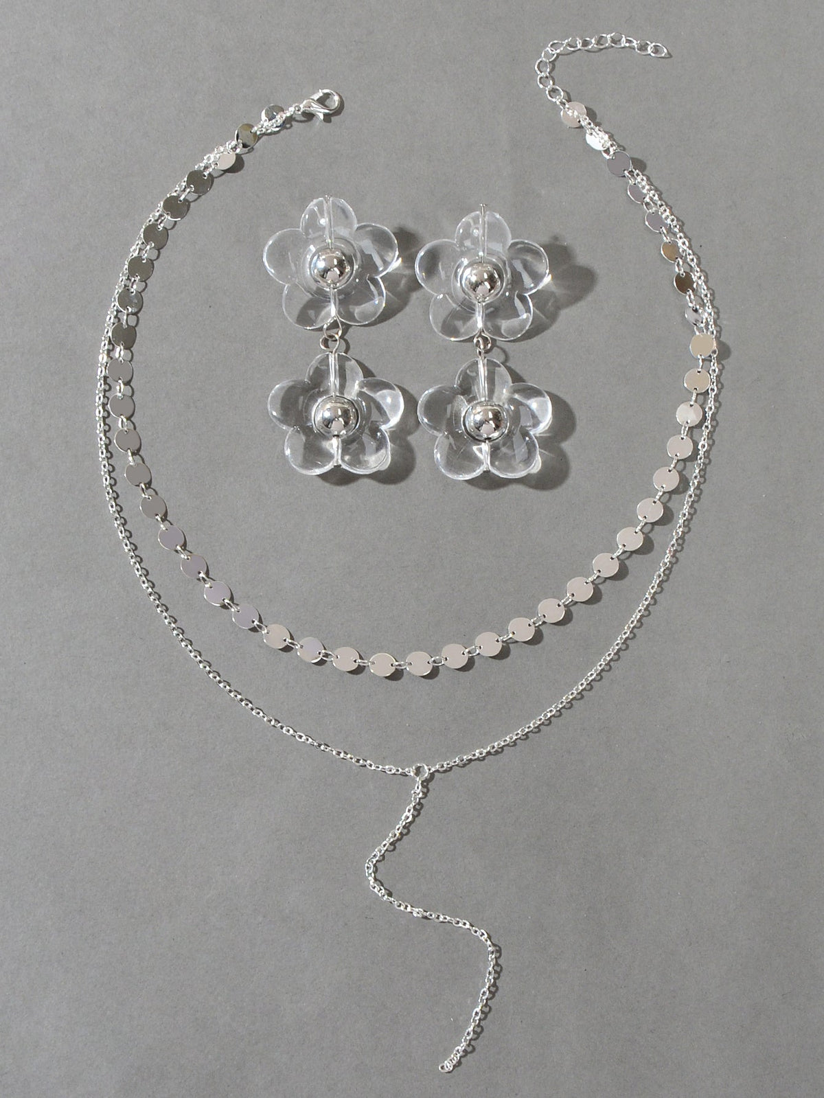 Multi-Layer Tassel Necklace Large Transparent Flower Stud Earrings Jewellery Set-1