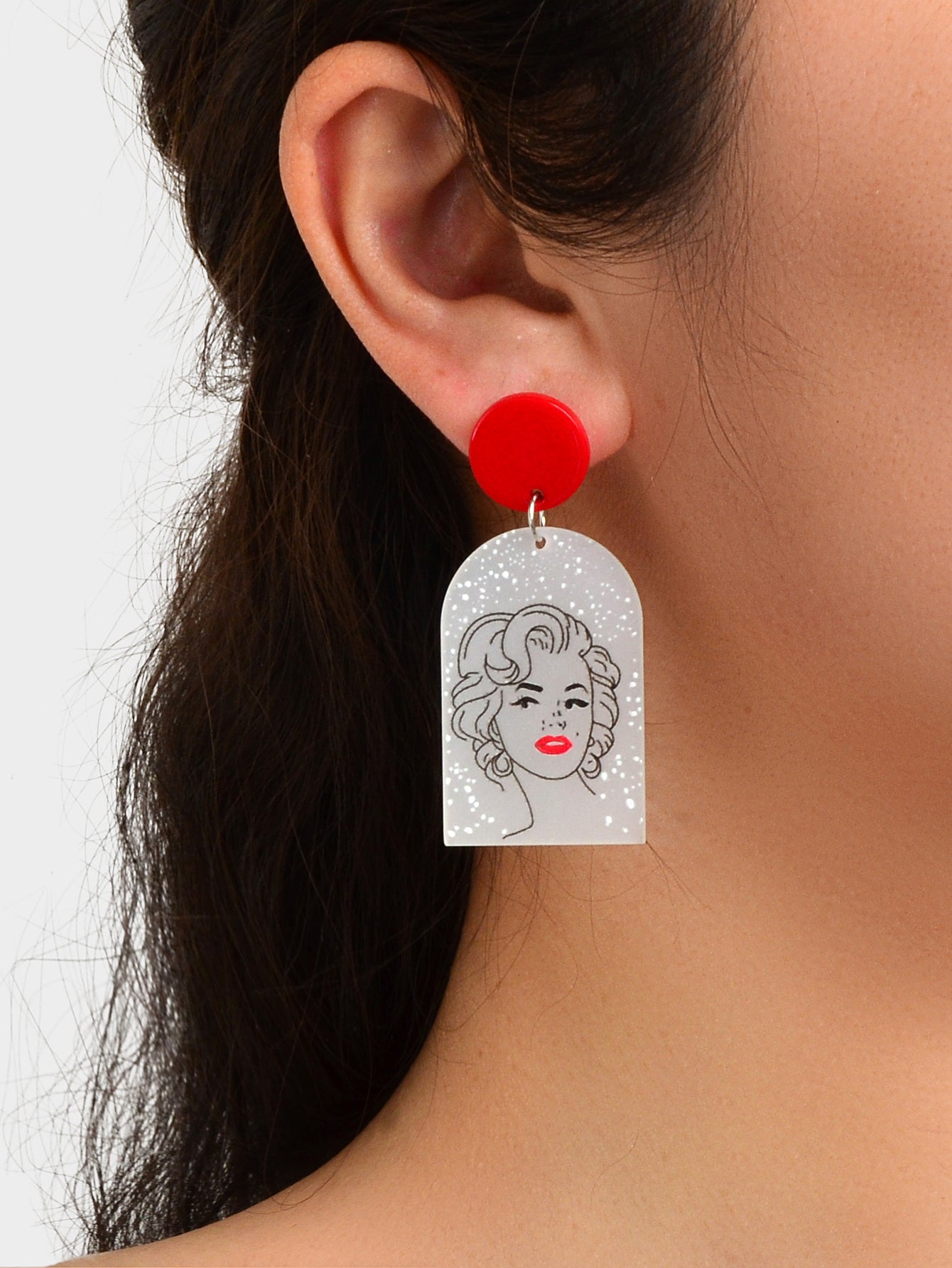 White Red Acrylic Geometric Portrait Pattern Lightweight Earrings Party Jewelry-1
