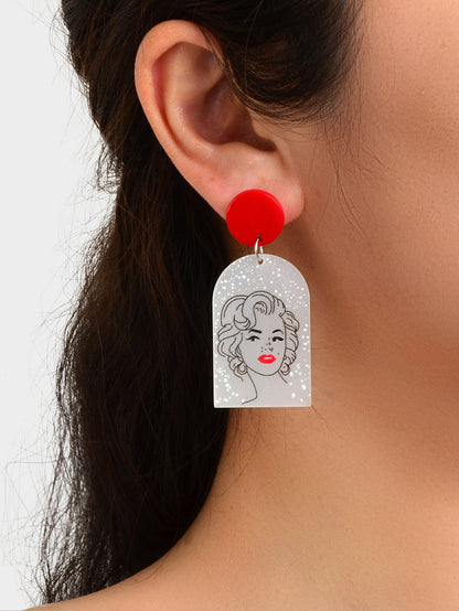 White Red Acrylic Geometric Portrait Pattern Lightweight Earrings Party Jewelry-1