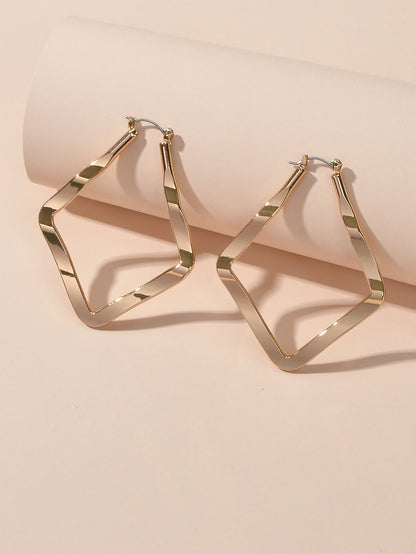Statement Gold Metal Geometric Dangle Hoop Earrings Beautiful Teens Accessories-0