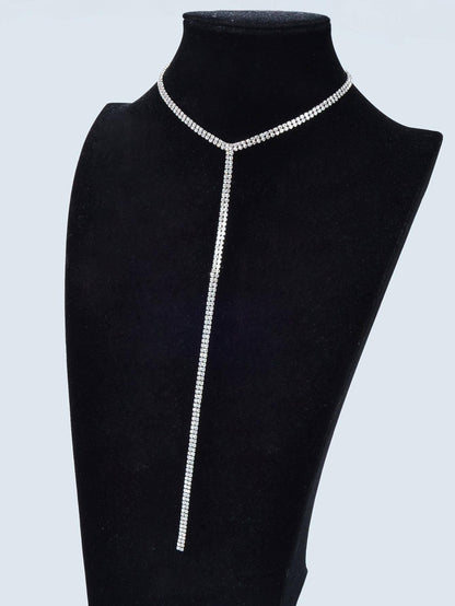 Silver Fringe Necklace with Full Diamond Embellishment Gift-2
