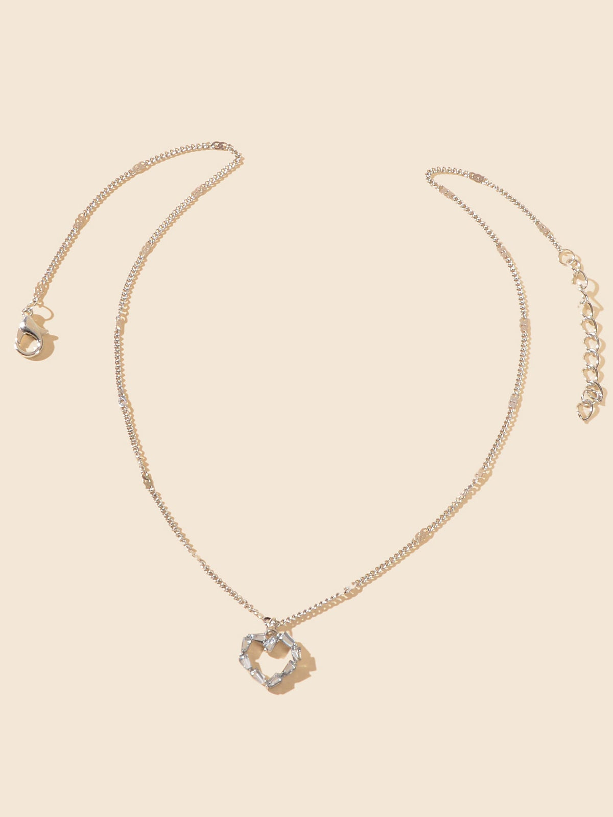 Silver Chain Rhinestone Heart Necklace Delicate Jewelry-2