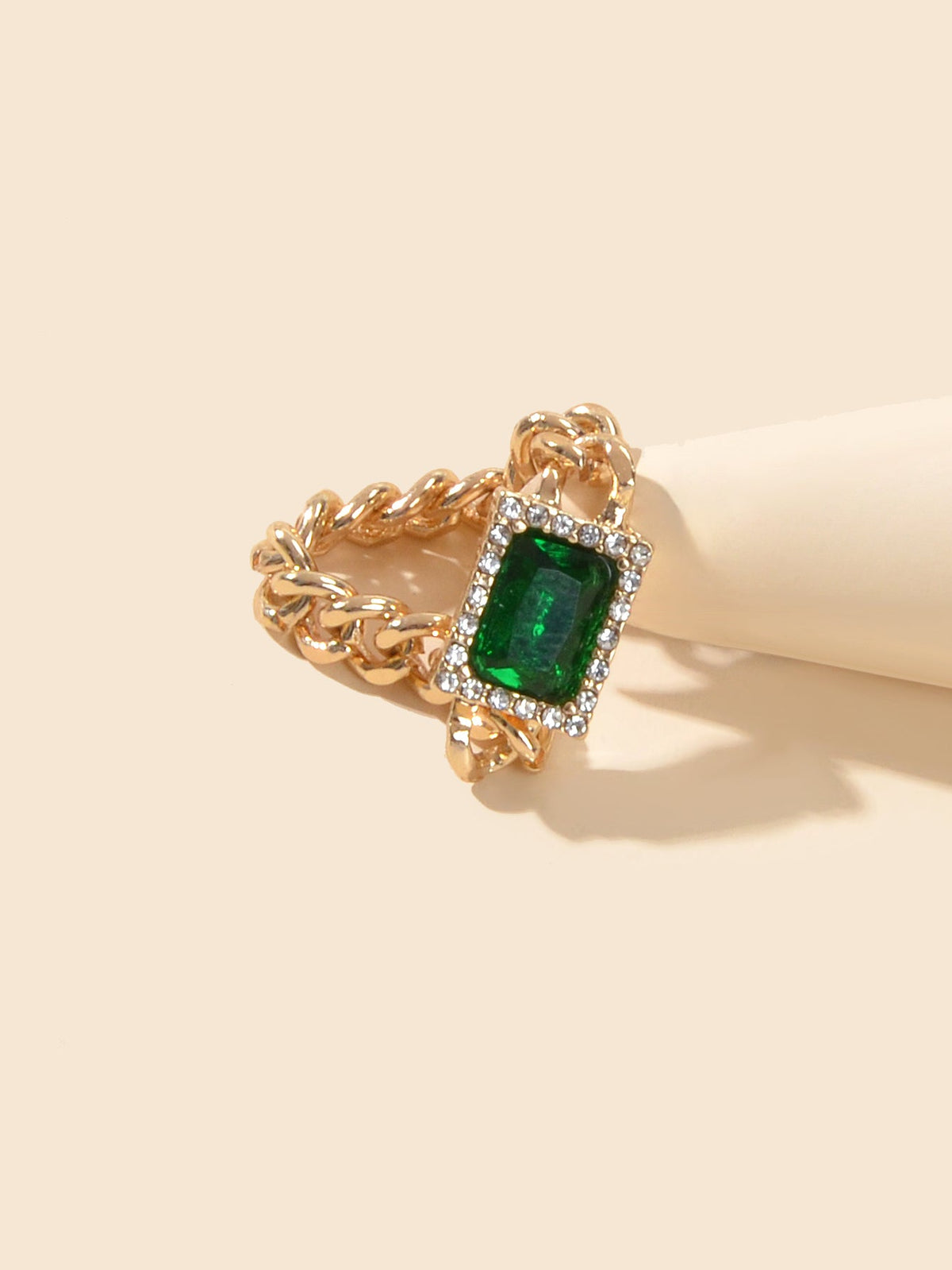 1 pc Textured Luxurious Green Simulated Diamond Gold Chain Toe Ring Foot Jewelry-1