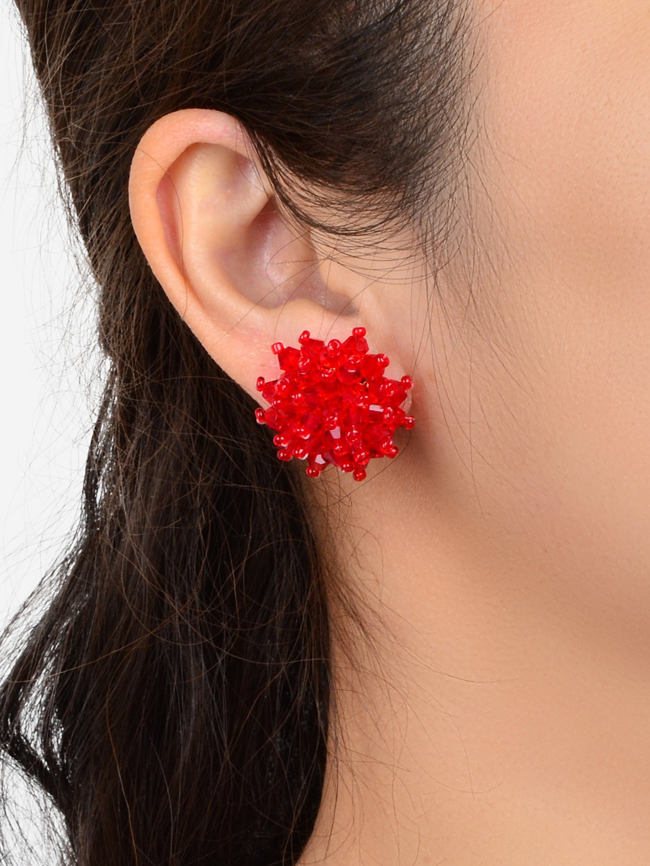 Handmade Red Glass Seed Beads Braided Flower Stud Earrings Ideal Holiday Jewerly-1