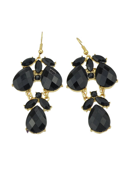 Female Jewelry Orange Black Acrylic Water Drop Flower Chandelier Retro Earrings-4