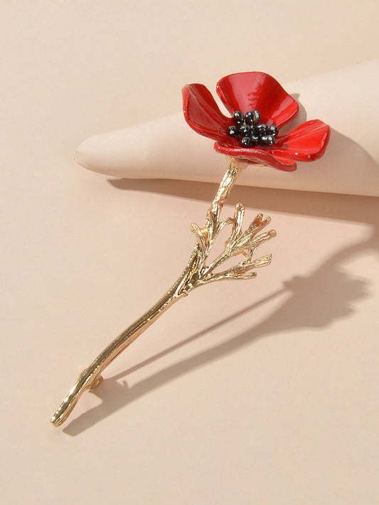 Elegant Jewellery Gold Silver Plated Branch Red Flower Bouquet Brooch Lapel Pin-1