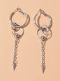 Punk Cool Cone Decor Drop Tassel Chain Hoop Spike Circle Huggie Rivet Earrings-4