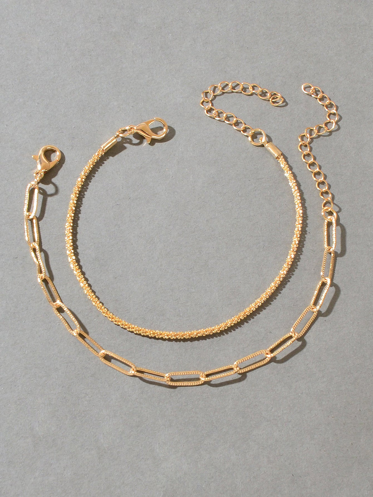 2 pcs Layered Initial Silver Link Chain Bracelets Women Girls Hand Accessories-4