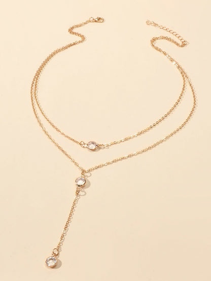 Female Gold Silver Chain Double Layered Necklace Long Chain Dangle Y Necklace-1
