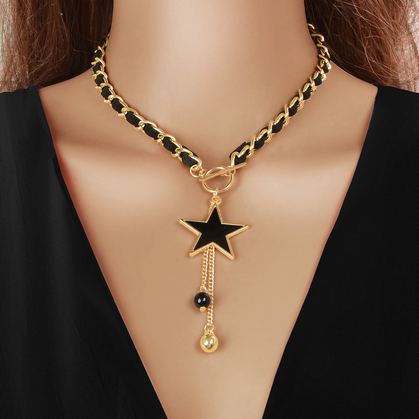 1pc Designer Stylish Butterfly Charm and Ball Pendant Tassel Braided Long Necklace Women Party Daily Jewelry-2