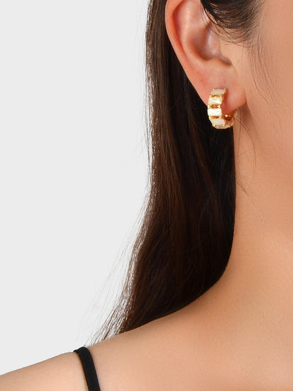 Beautiful Jewelry Resin Decoration Hollow Gold Hoop Huggie Pierced Stud Earrings-1