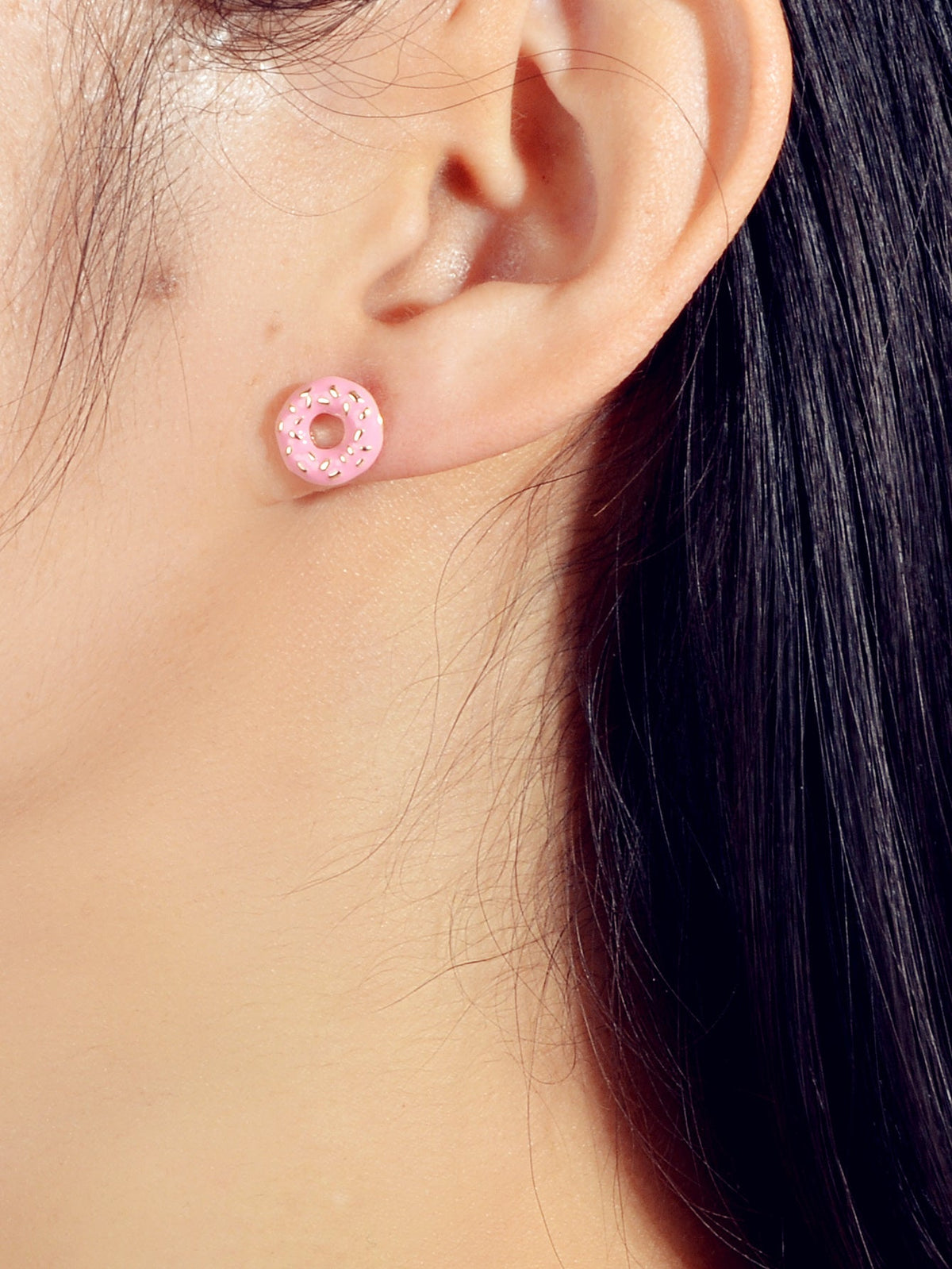 Lovely Pink Enamel Donuts Cute Stud Lightweight Earrings Dainty Women Girl Gift-1