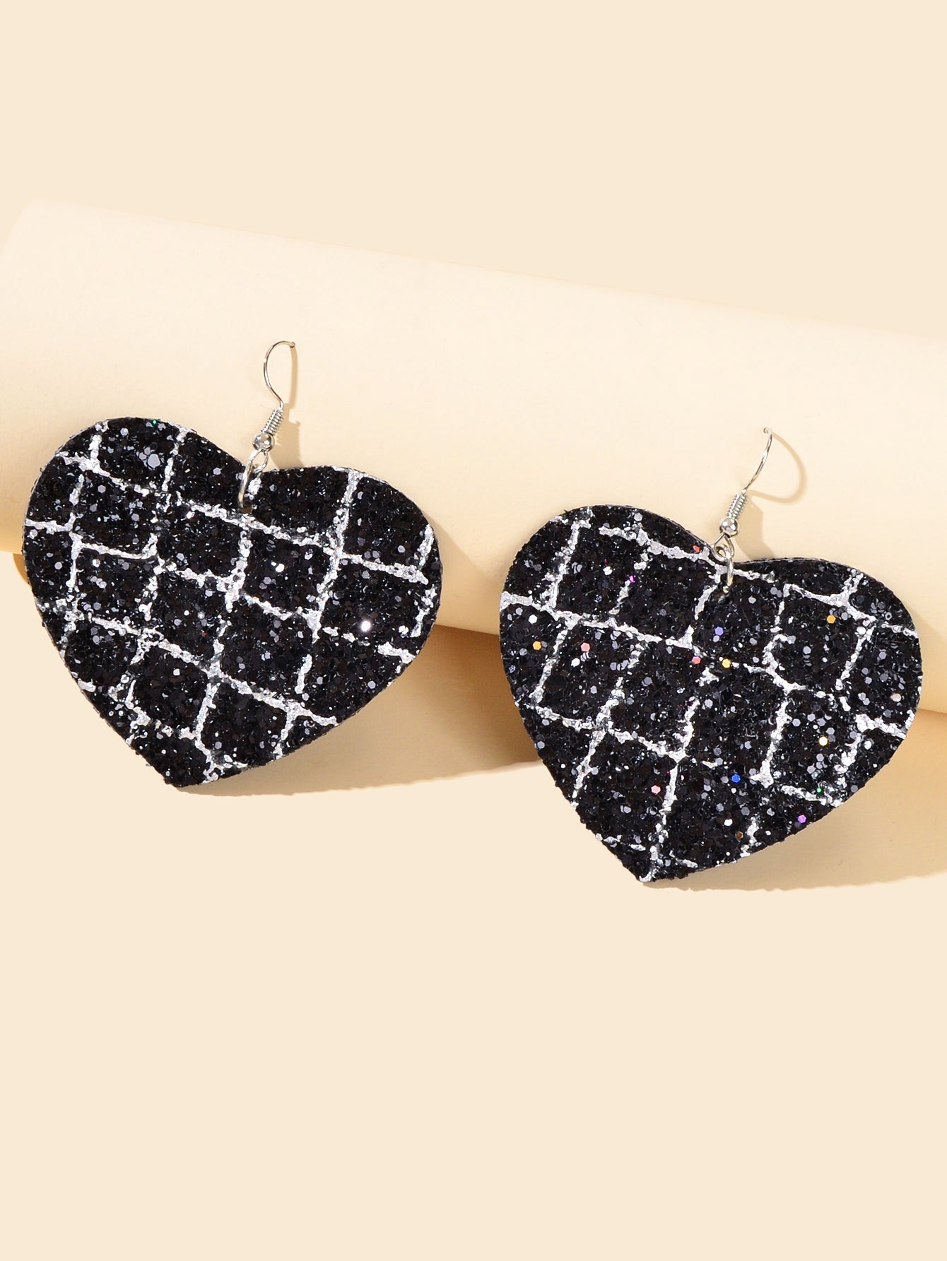 Valentine's Day Women Girl Black Hotpink Pu Leather Heart Drop Party Earrings-4