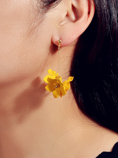 Female Jewelry Trendy Pink Yellow Flower Drop Dangle Pendant Earrings for Women-1
