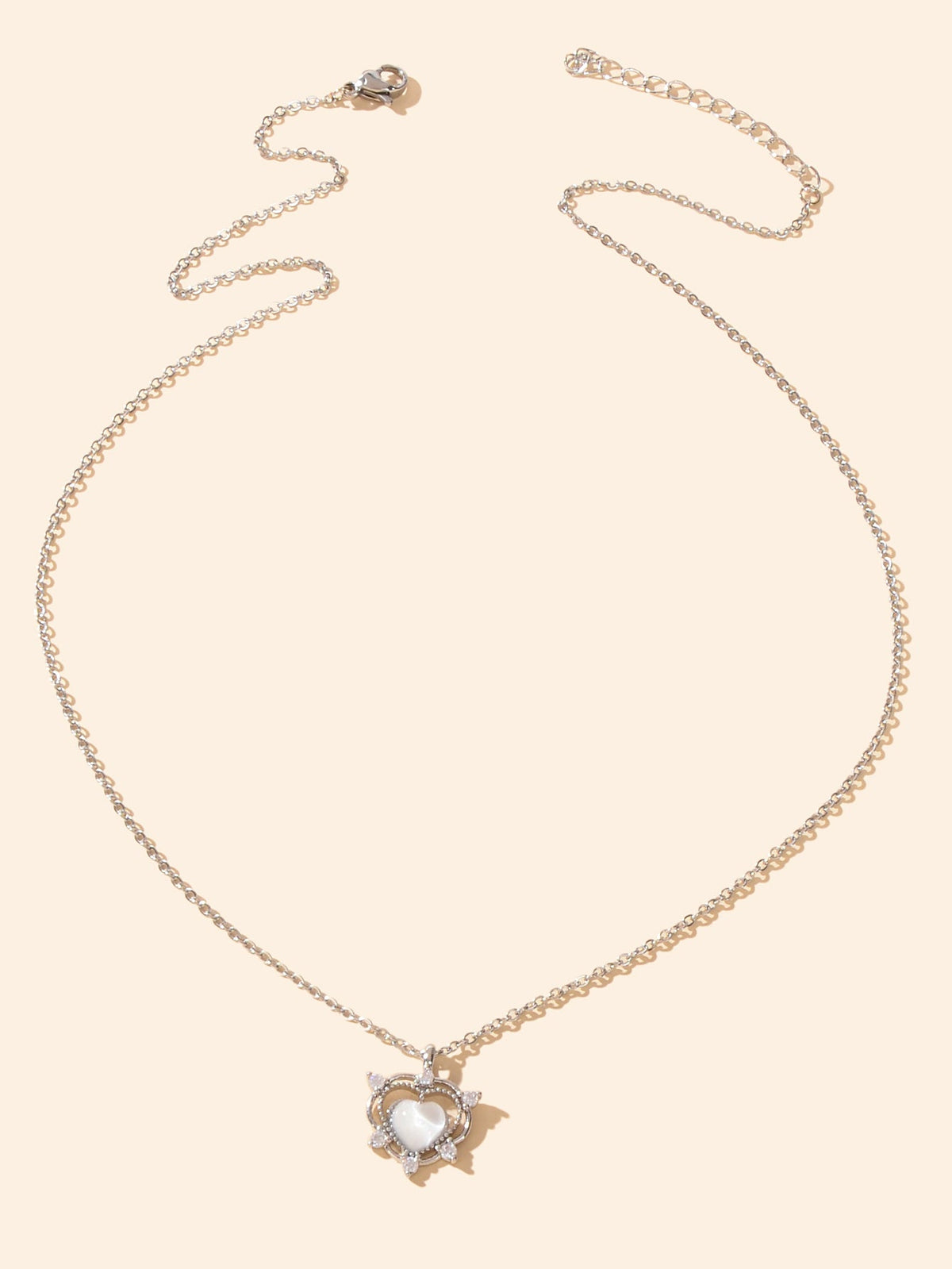 Exquisite Silver Chain Rhinestone Opal Decor Heart Pendant Necklace Gift Jewelry-1