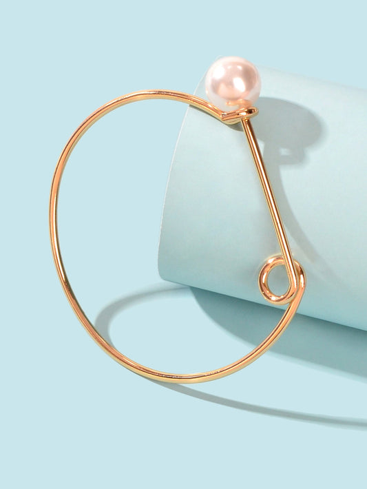 Personalized Design Pearl Decoration Gold Plated Thin Bangle Bracelet for Party-1