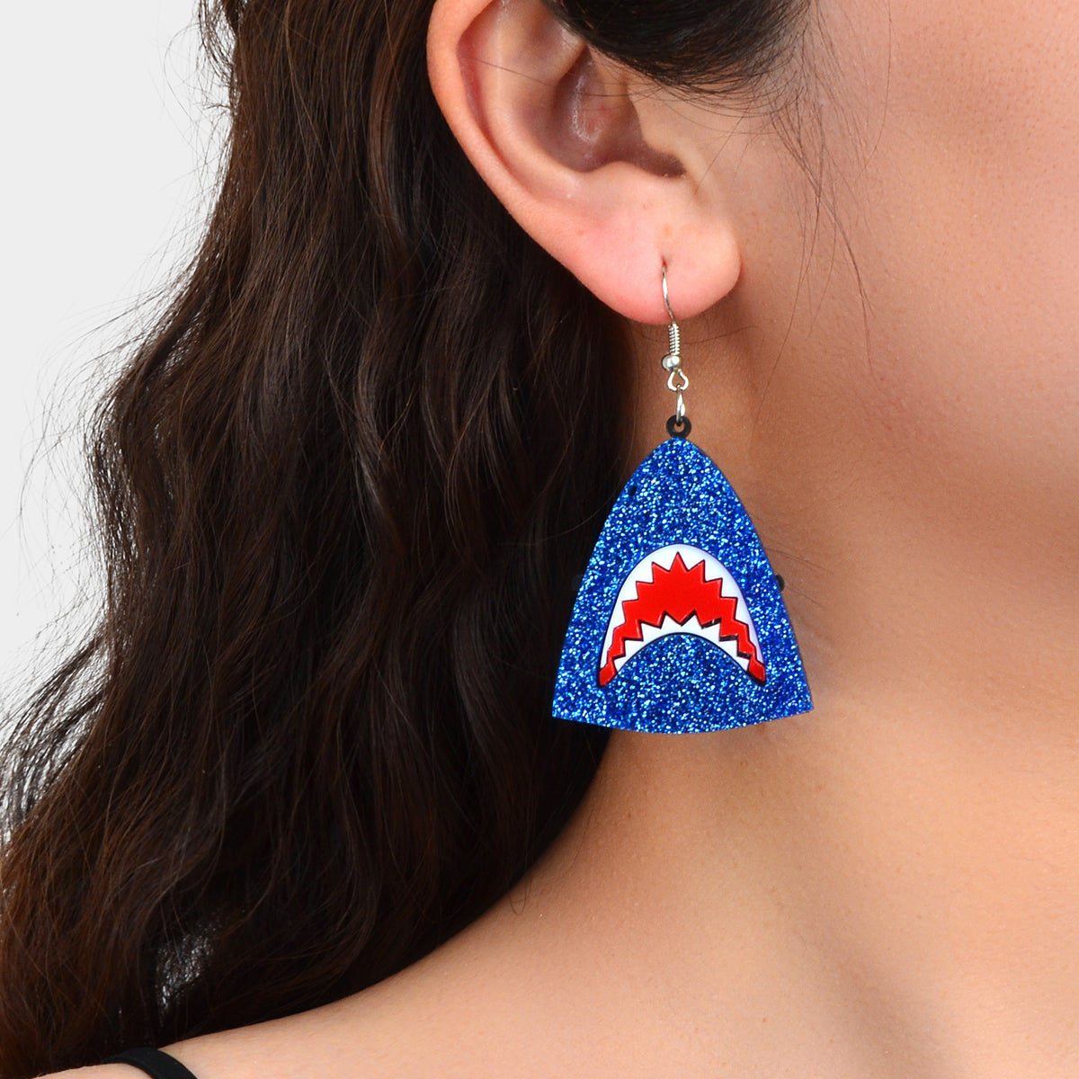 Funny Acrylic Blue Shark Head Earrings Unique Creative Ocean Marine Jewellery-1