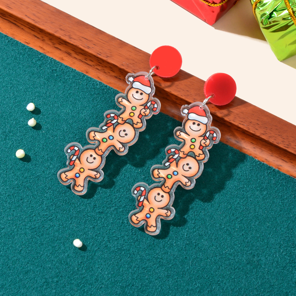 Christmas Cartoon Design Acrylic Gingerbread Man Long Pendant Festival Earrings-1