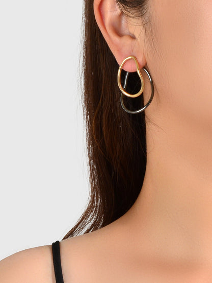 Gold Gunblack Geometric Ear Jacket Front Back Stud Exaggerated Statement Earring-1
