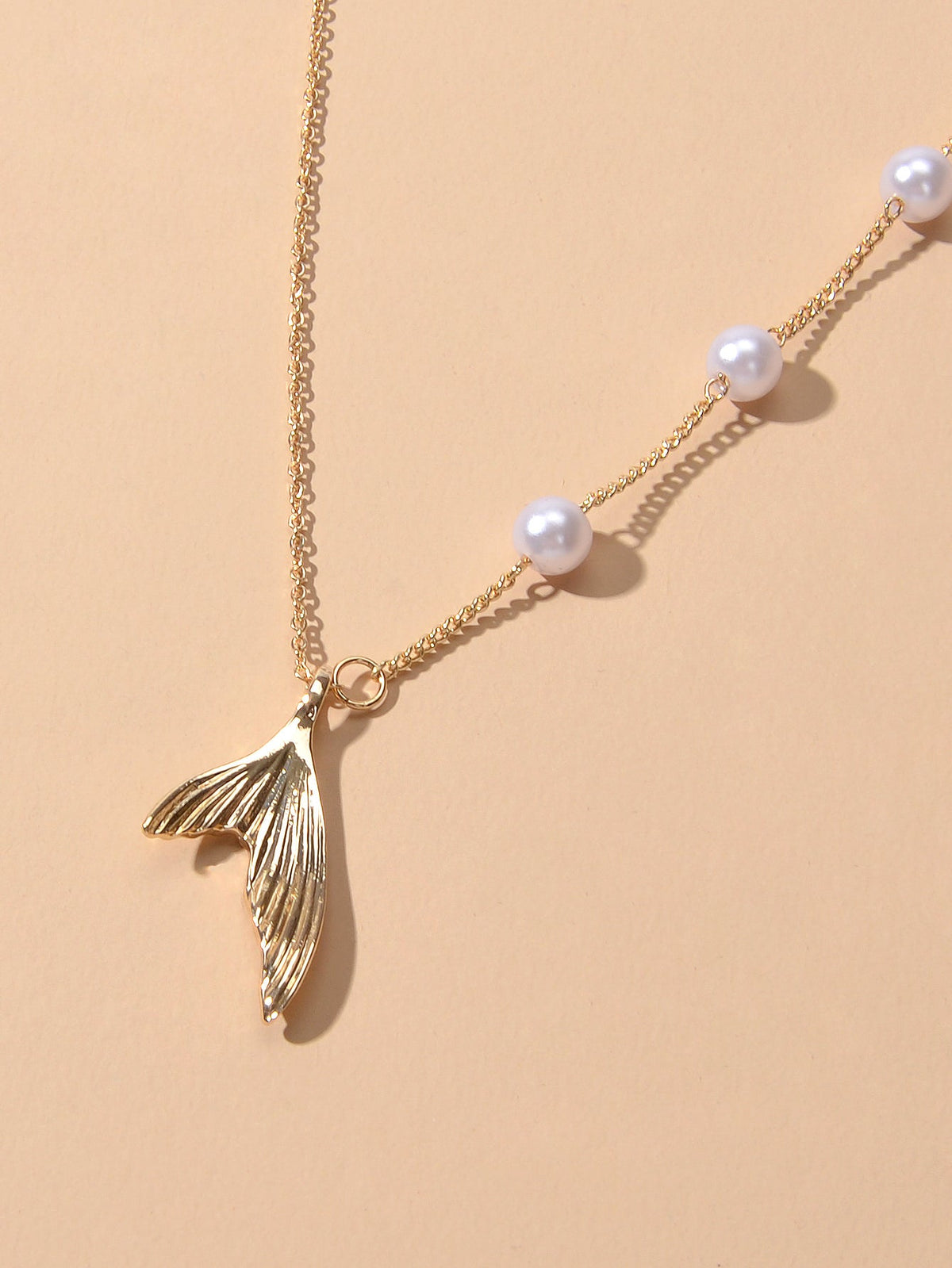 Designer Jewelry Gold Chain Pearl Mermaid Tail Pendant Clavicle Collar Necklace-1