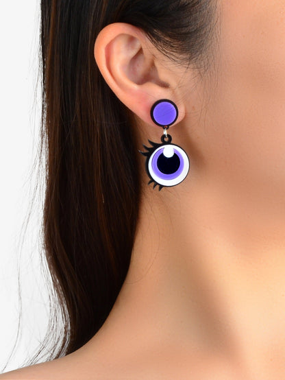 Cute Purple Eye Earrings Acrylic Cartoon Novelty Trendy Lightweight Drop Stud-1
