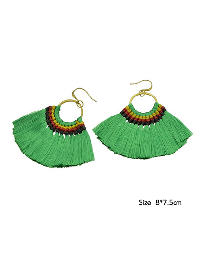 Ethnic Traditional Jewellery Colorful Tassel Fan Shape Dangle Bohemian Earrings-1