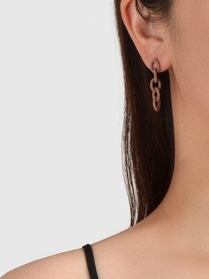 Party Decoration for Women Brown Lock Chain Dangle Hypoallergenic Stud Earrings-1