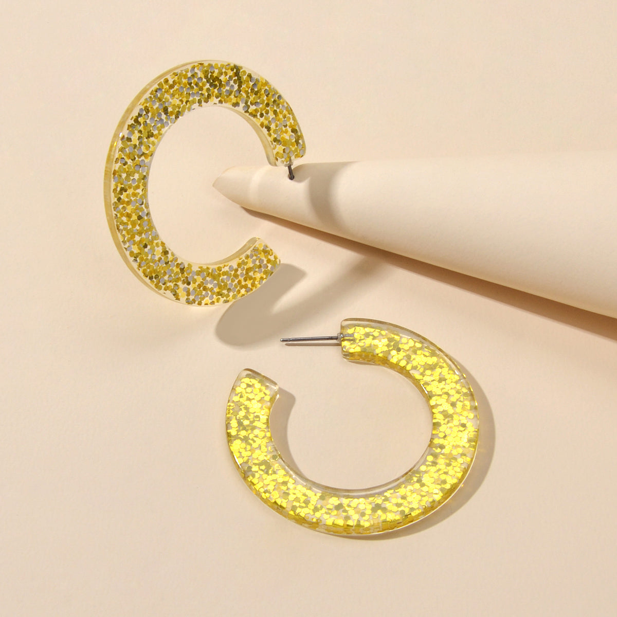 Statement Gold Resin Geometric Acrylic C Shape Hoop Earrings Party Decoration-1