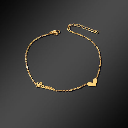 Minimalist Beach Foot Jewelry Gold Chain Heart Charm Love Letter Anklet Bracelet-1