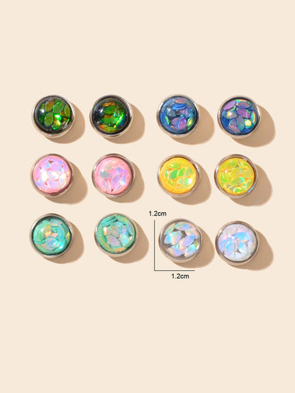 6 Pairs Mixed Candy Colour Acrylic Shiny Round Small Stud Piercing Earrings set-4