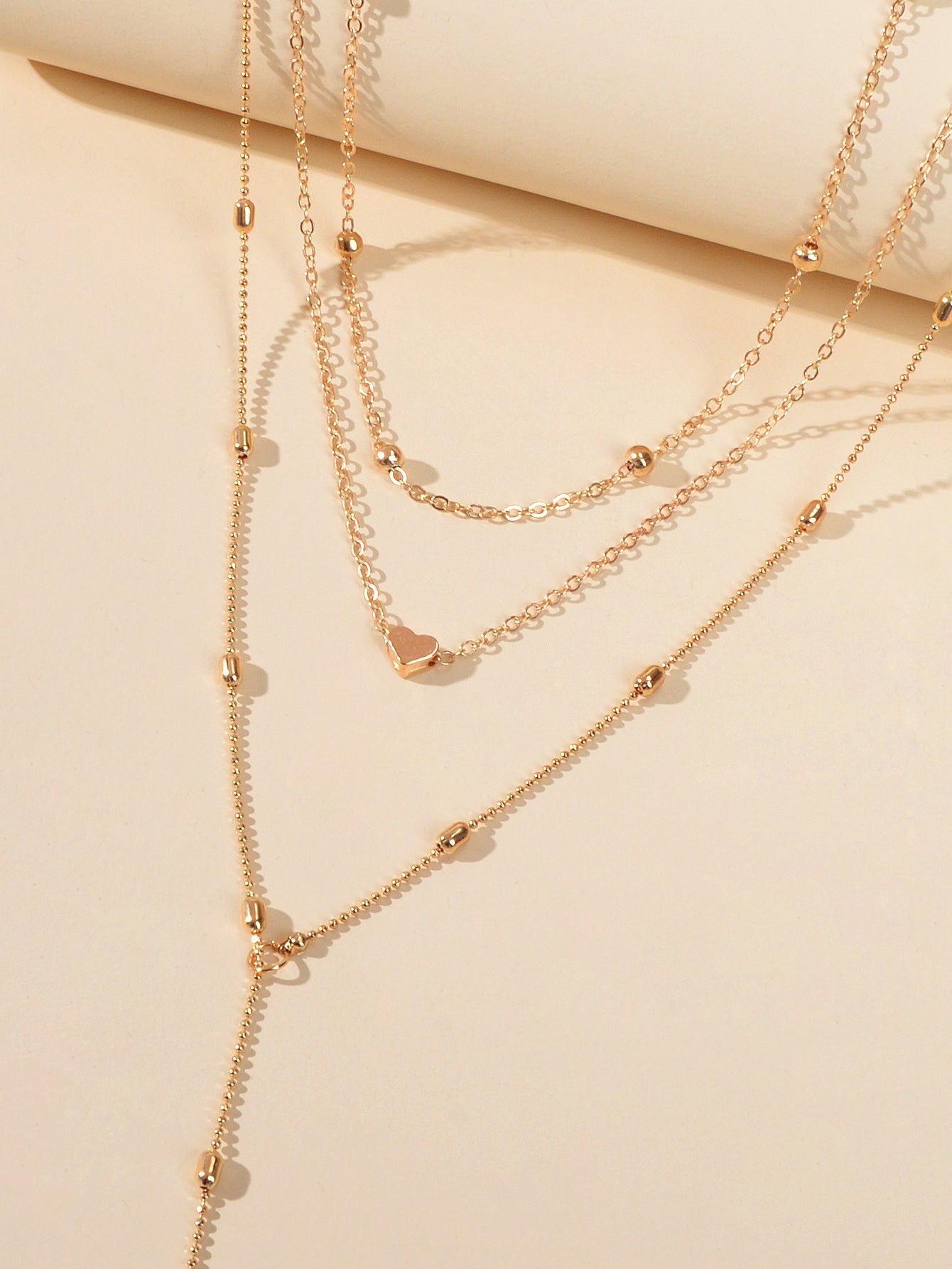 3 pcs Gold Silver Chain Multi-layer Necklace Heart Charm Necklace Ladies Jewelry-1