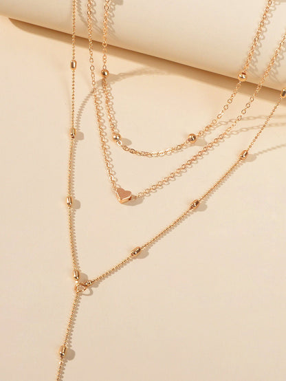 3 pcs Gold Silver Chain Multi-layer Necklace Heart Charm Necklace Ladies Jewelry-1