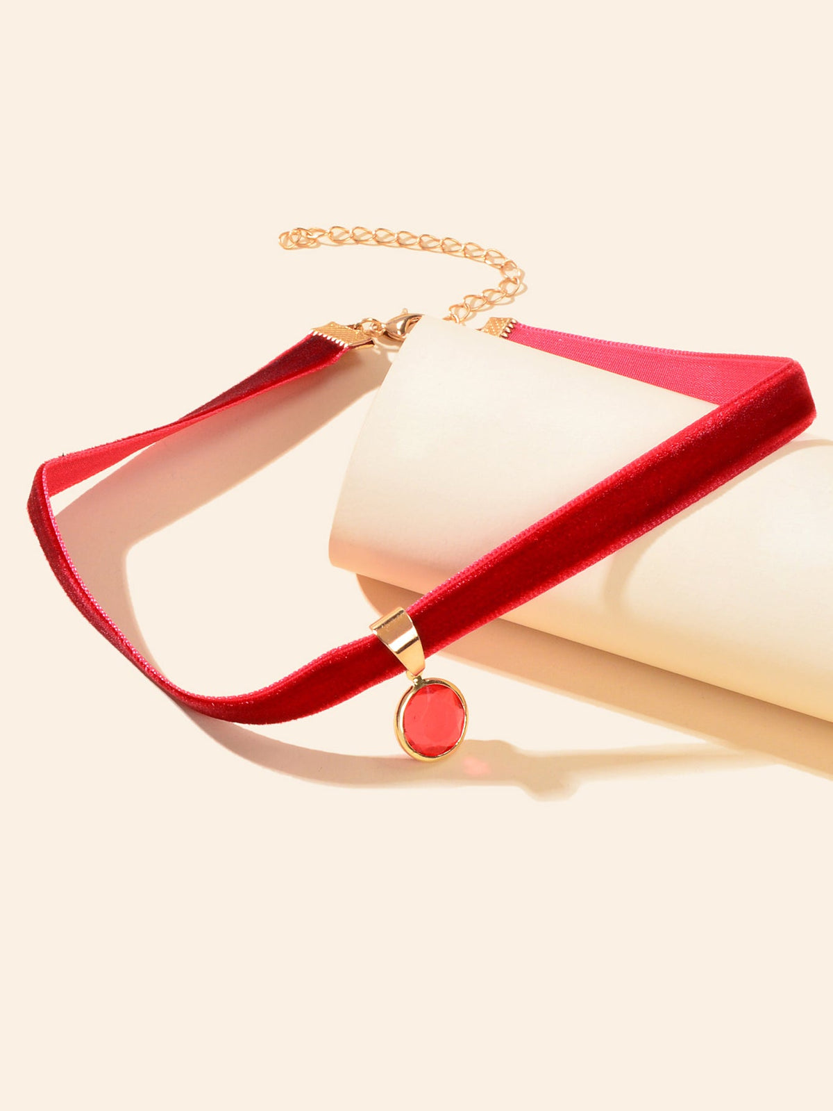 Retro Accessories Red Velvet Round Charm Choker Collar Necklace Festival Jewelry-1