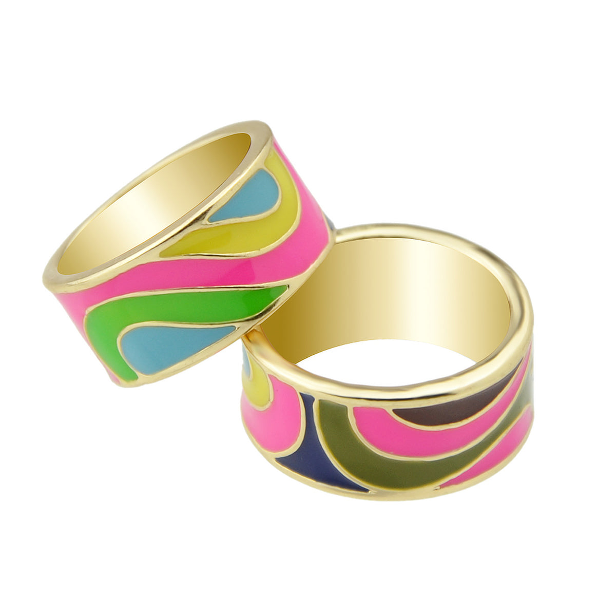 Ethnic Jewelry Geometric Pattern Colourful Enamel Gold Chunky Bohemian Band Ring-1