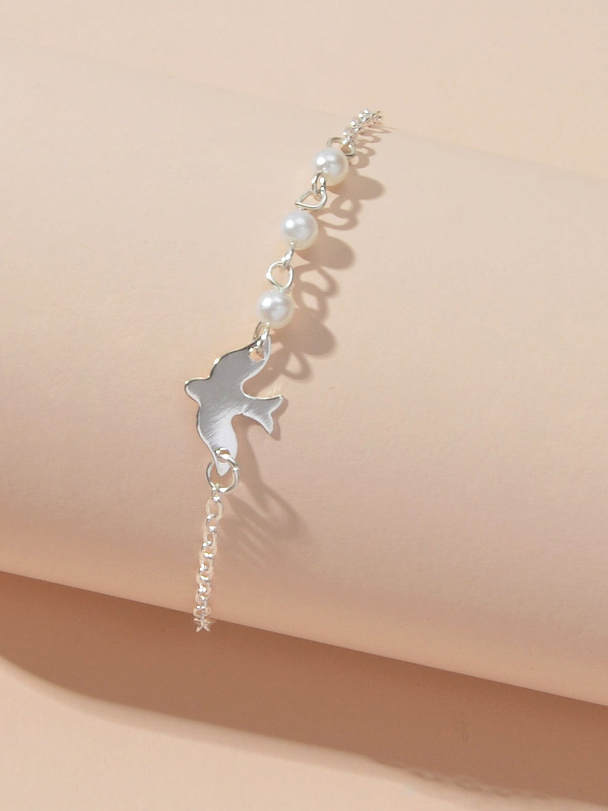 Silver Colour Chain Pearl Decor Bird Bracelet Girls Teens Minimalist Jewellery-1