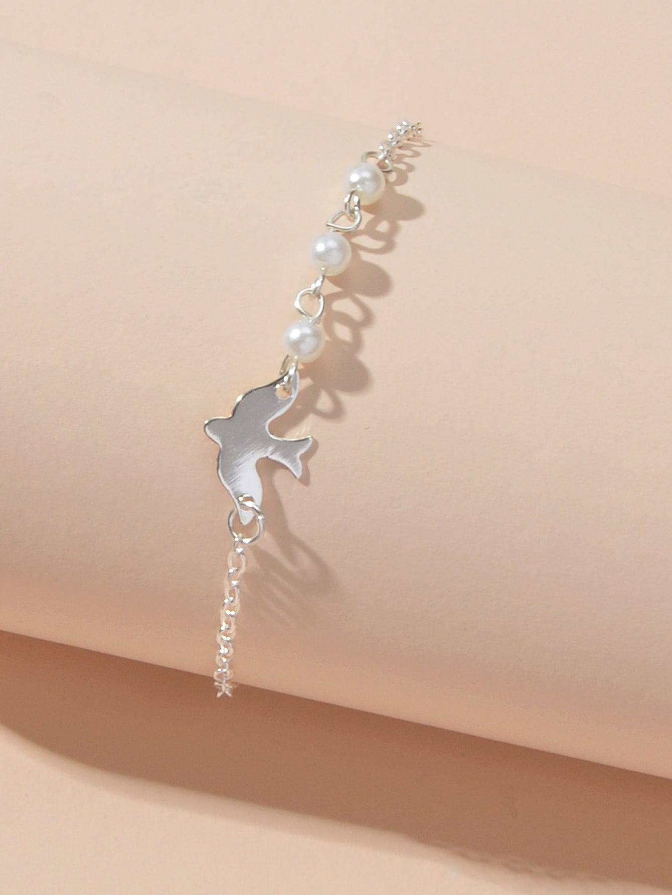 Silver Colour Chain Pearl Decor Bird Bracelet Girls Teens Minimalist Jewellery-1