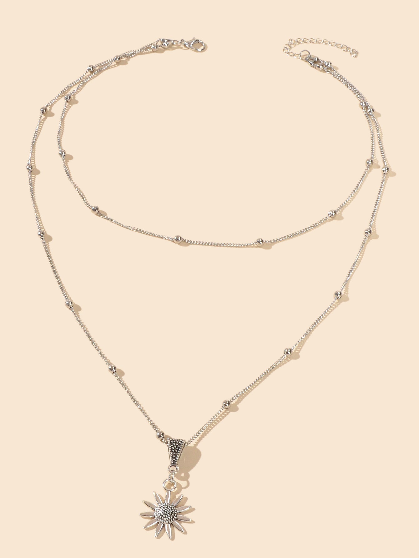 Unique Trendy Jewellery Double layer Gold Silver Chain Flower Collar Necklace-1