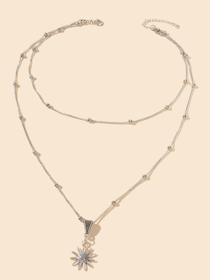Unique Trendy Jewellery Double layer Gold Silver Chain Flower Collar Necklace-1