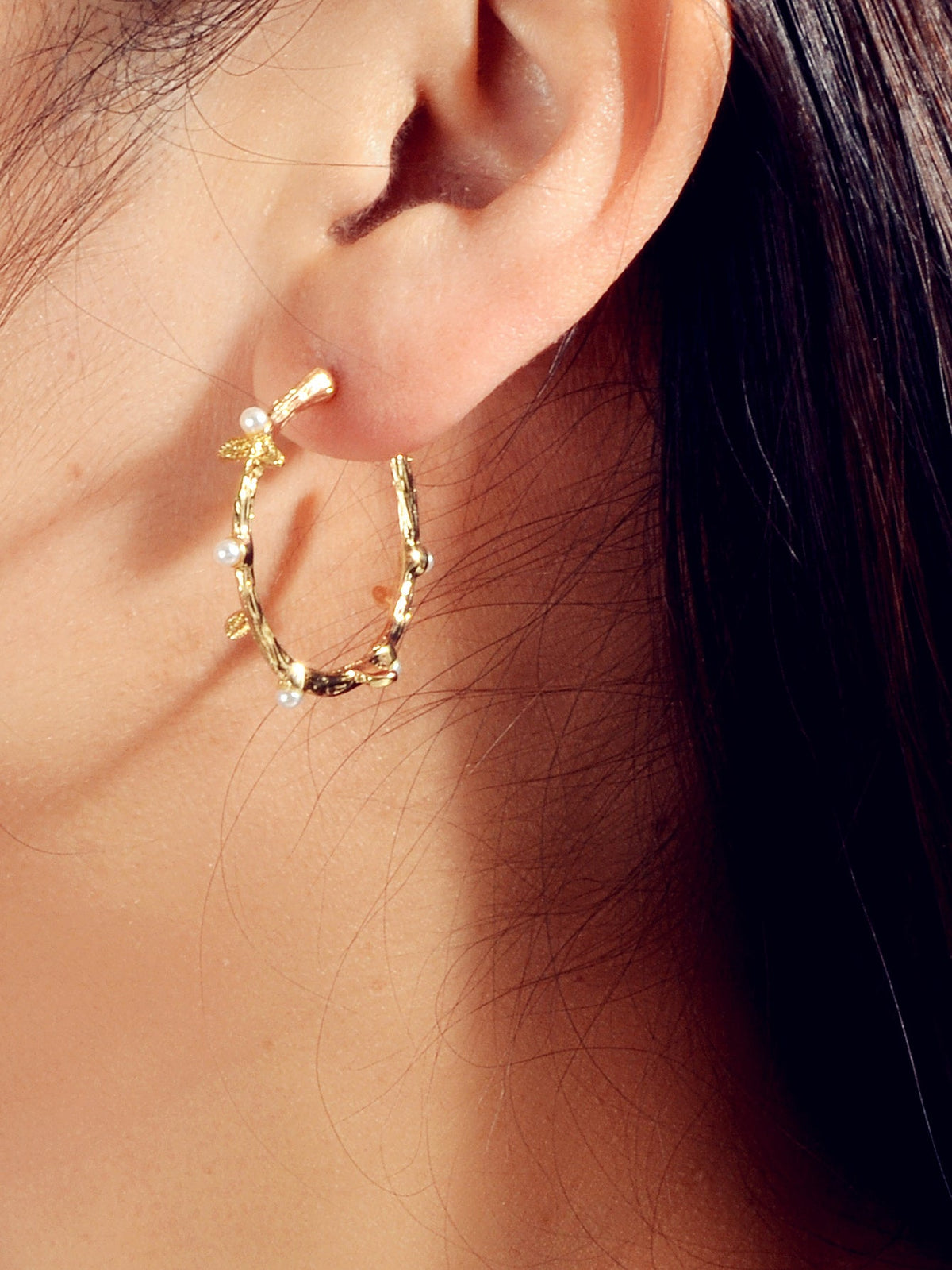 Designer Metal Pearl Branch C Shape Hypoallergenic Hoop Earrings Nice Collection-1