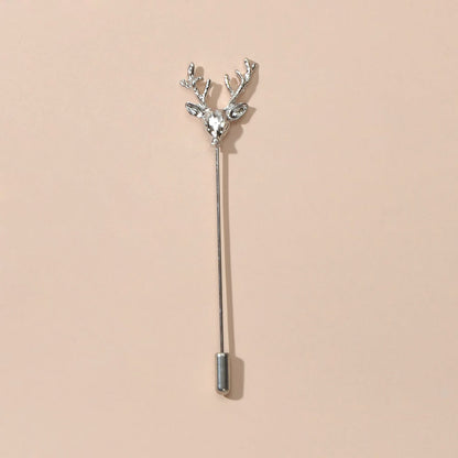 Christmas Reindeer Brooch Elk Deer Head Pins Gold Silver Animal Antlers Long Pin-1