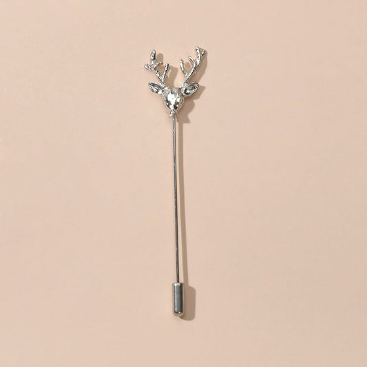 Christmas Reindeer Brooch Elk Deer Head Pins Gold Silver Animal Antlers Long Pin-1