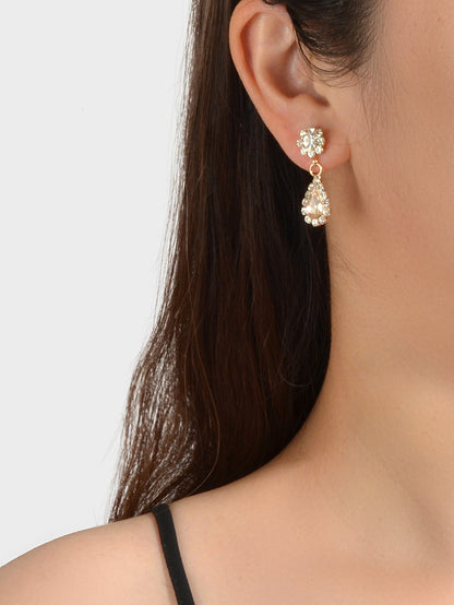 Shining Rhinestone Crystal Flower Water Drop Earrings Girl Perfect Party Jewelry-1