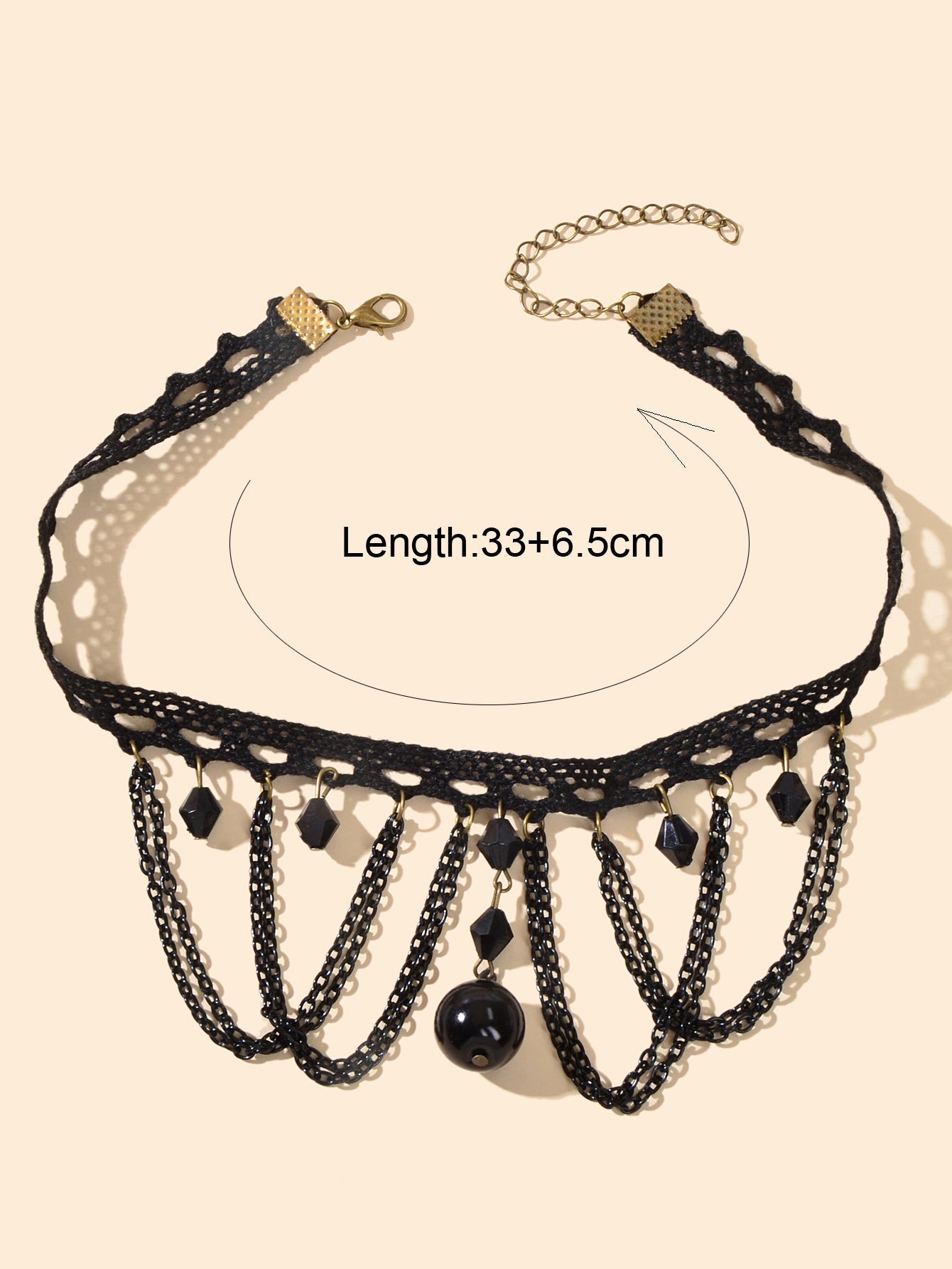 Halloween Retro Necklace Black Bead Charm Lace Neck Tassel Chain Collar Choker-1