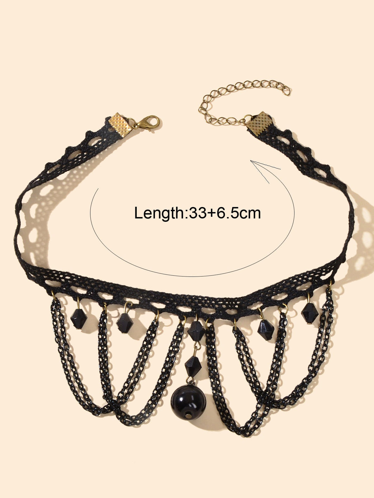 Halloween Retro Necklace Black Bead Charm Lace Neck Tassel Chain Collar Choker-1