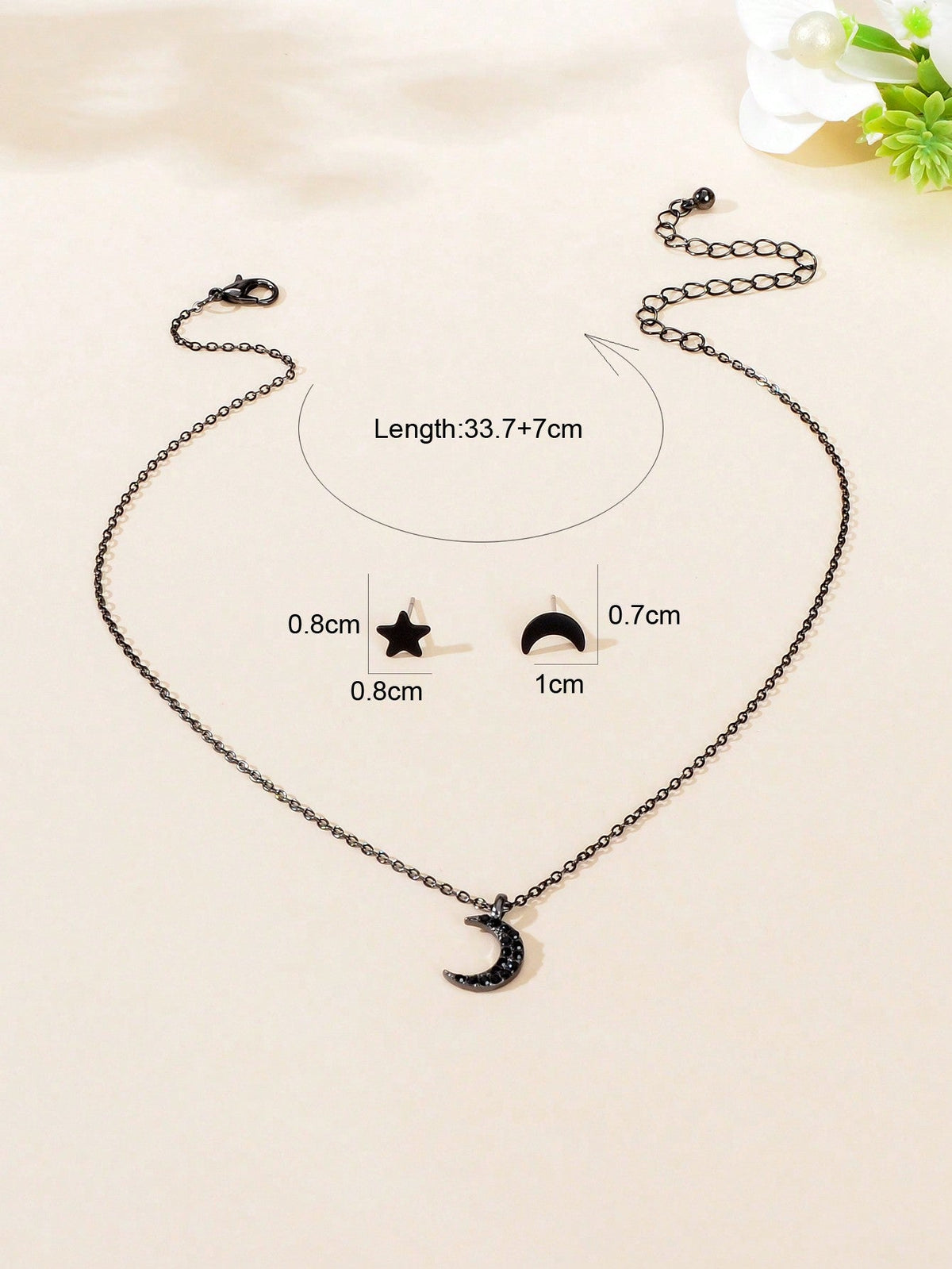 Black Moon Pendant with Moon and Stars Stud Earrings Set Celestial Jewelry Gift-2