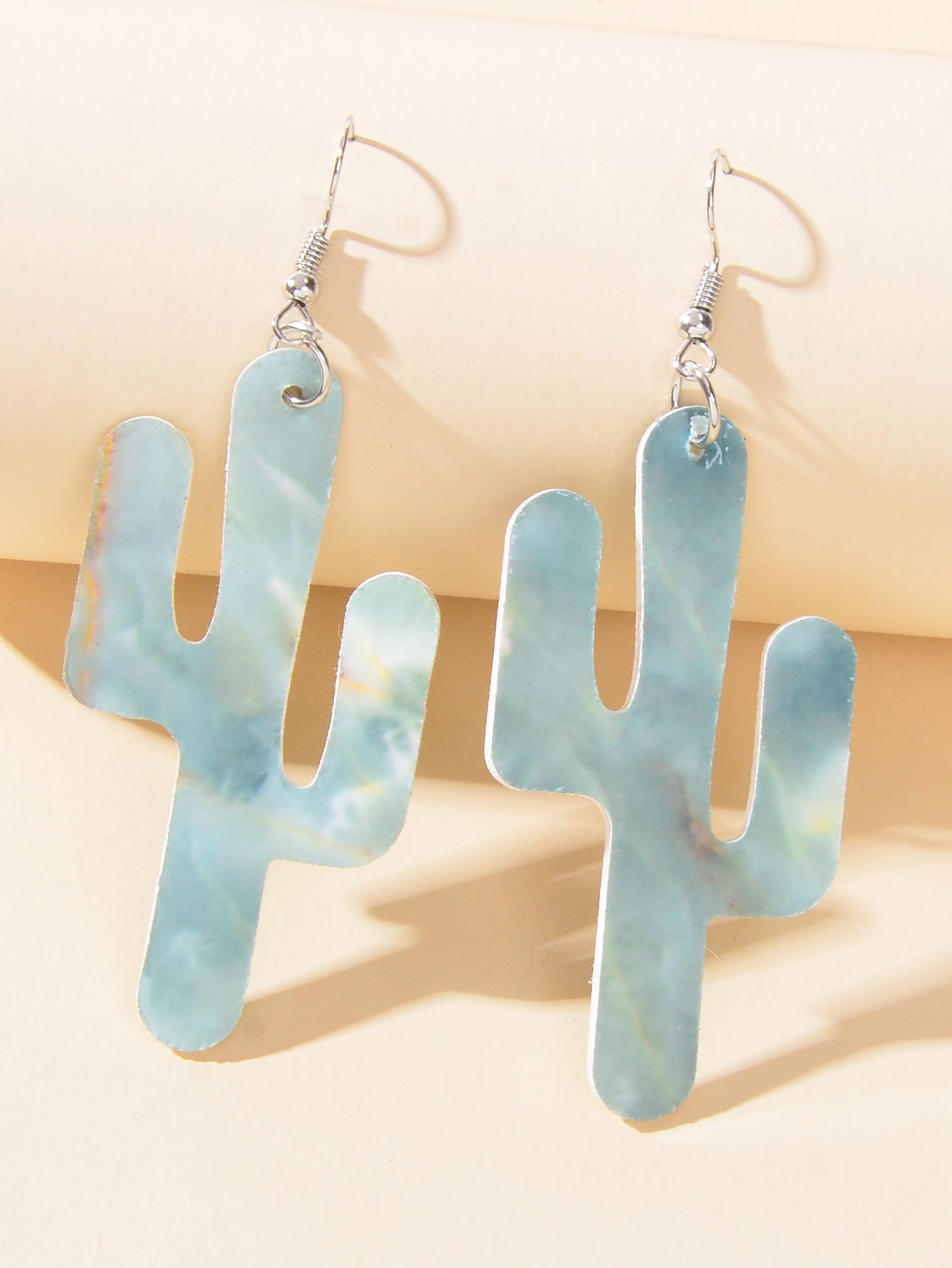 Faux Leather Lightweight Handmade Cactus Dangle American Indian Dangle Earrings-1