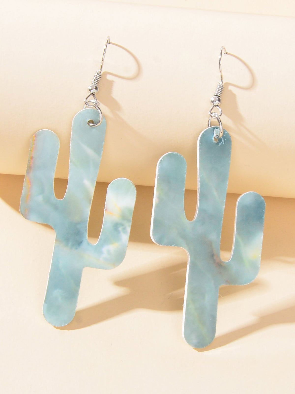 Faux Leather Lightweight Handmade Cactus Dangle American Indian Dangle Earrings-1