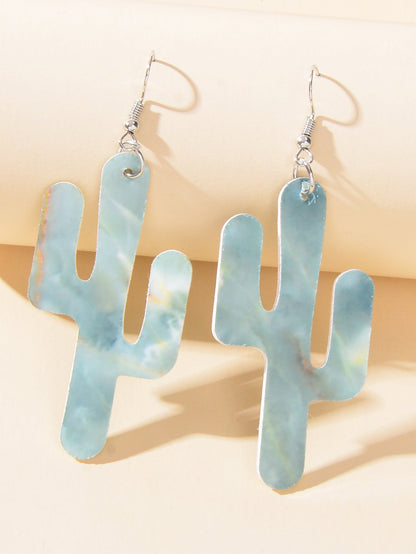 Faux Leather Lightweight Handmade Cactus Dangle American Indian Dangle Earrings-1